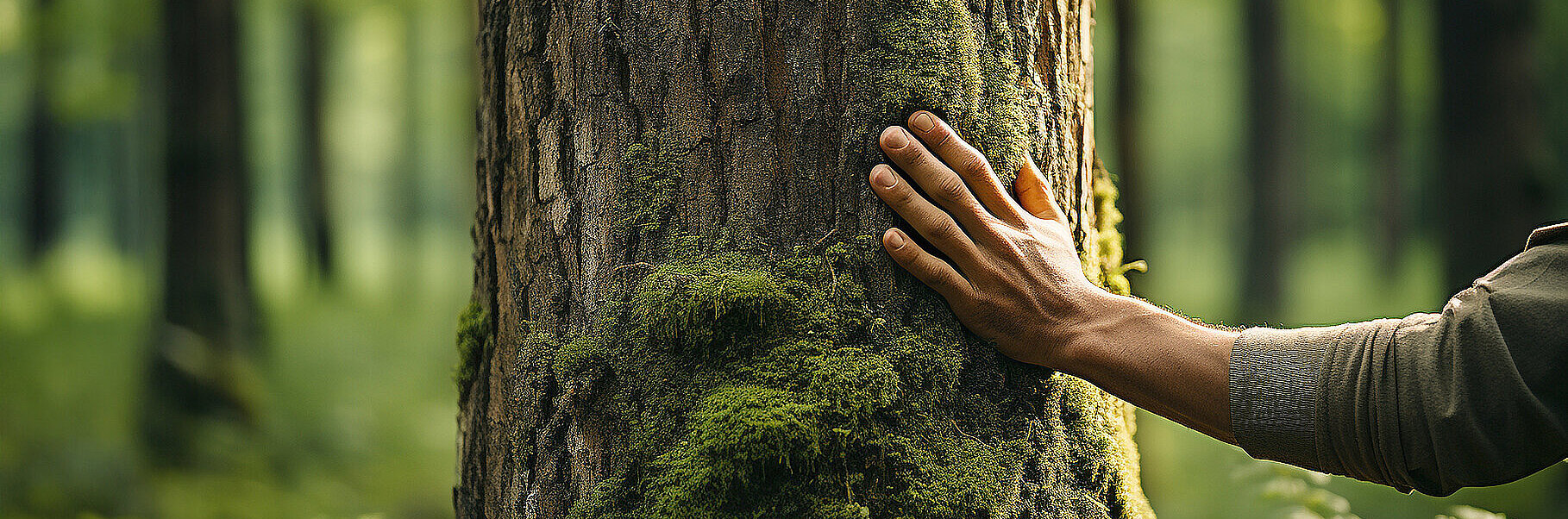 Wald, Baum, Hand am Baum